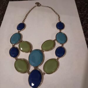 Vintage 70's Art Deco Trifari Bib Necklace Goldtone Festoon Cabochon Retro Bold